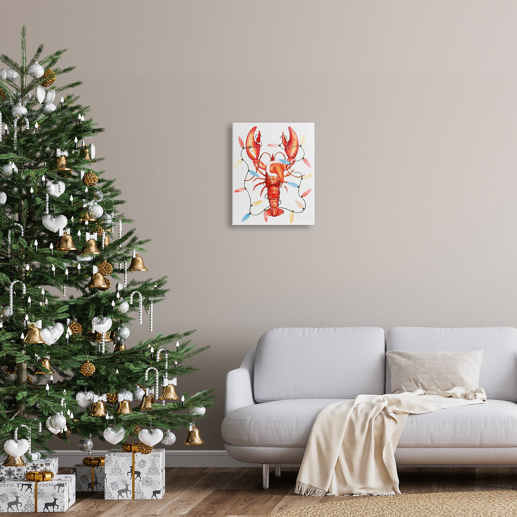 Stupell Industries Nautical Lobster Christmas Lights Canvas Wall Art